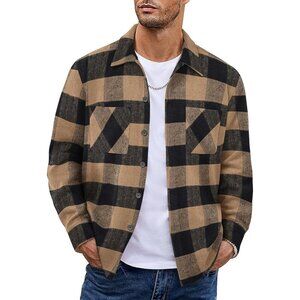Men's Buffalo Brown Flannel Shirts Casual Button Down Plaid Shirt with Pockets